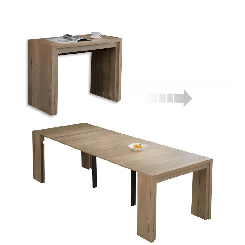 

Space-saving living room furniture with convertible extended console tables for prefabricated houses