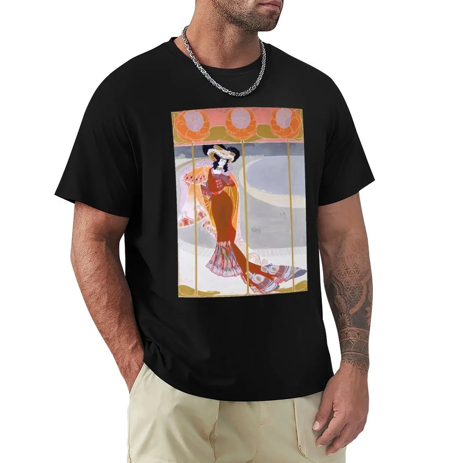 ?légante sur la plage by Georges de Feure T-Shirt graphics summer tops mens t shirt