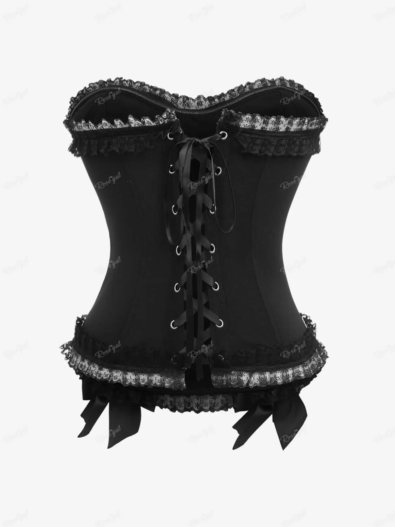 ﻿ROSEGAL Plus Size Gothic Corset Women Floral Flocking Ruffles Lace Trim Hook And Eye Back Lace-up Patchwork Bodysuits Corsets