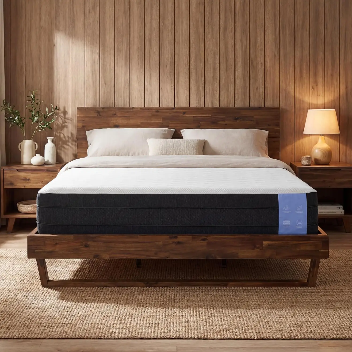 Solid Acacia Wood Bed  Tool-Free Assembly Bedroom Furniture, Customized