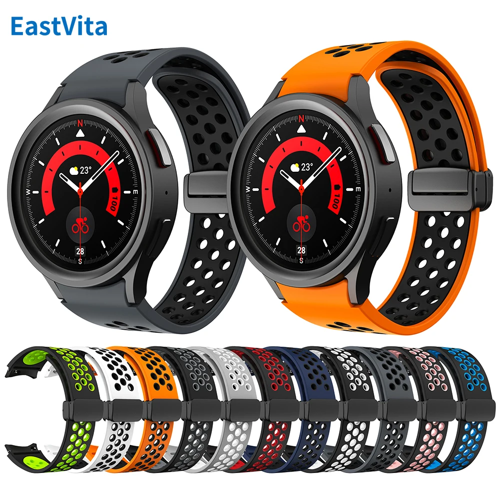 2-Color Silicone Watch Bands 40 42 43 44 45 46 47 MM Quick Release Magnetic Folding Buckle Watch Strap For Galaxy Watches