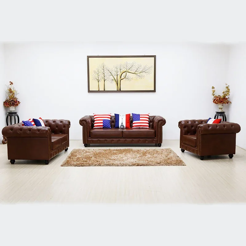 Modern Amerian modern live sofa combination sofa 3 seater Chesterfield Leisure Living Room leather Sofa set Furniture