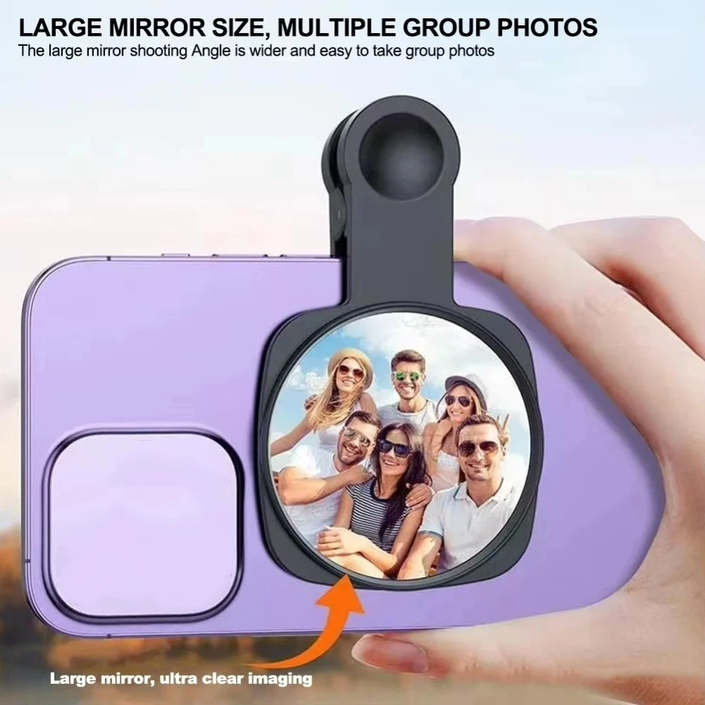 HD Lens Phone Rear Camera Selfie Mirror Portable Clip-on Selfie Reflector Mirrors with Storage Case Blind Spot Free