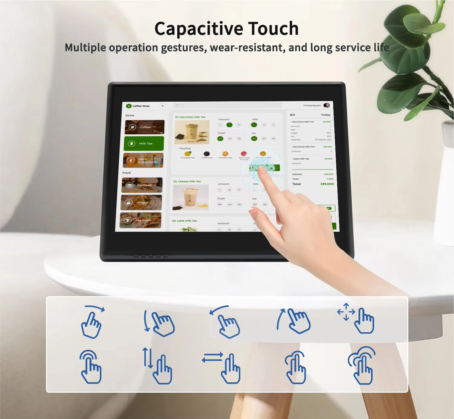 L字型10.1インチAndroid 14デスクトップPOS、タッチスクリーンLoyverseタブレット、レストランメニュー端末顧客ディスプレイ（2スピーカー付き）
