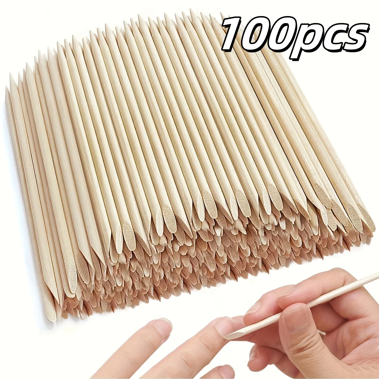100pcs Orange Wooden Cuticle Pushers - Non-Toxic Light Beige Nail Sticks - Crack-Resistant Disposable Manicure Pedicure K