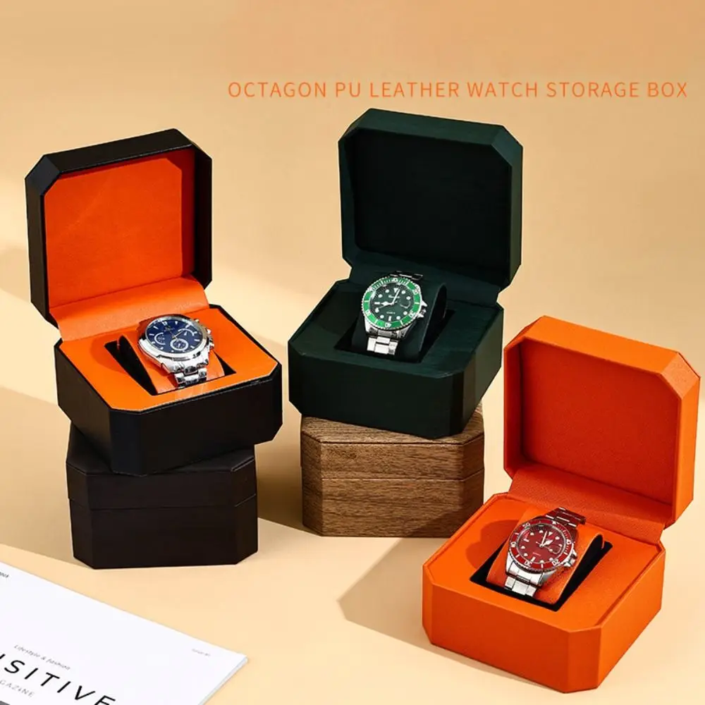 High Quality PU Watch Storage Box Mini Fall Prevention Octagonal Leather Watch Case Wear-resistant Portable Gift Box