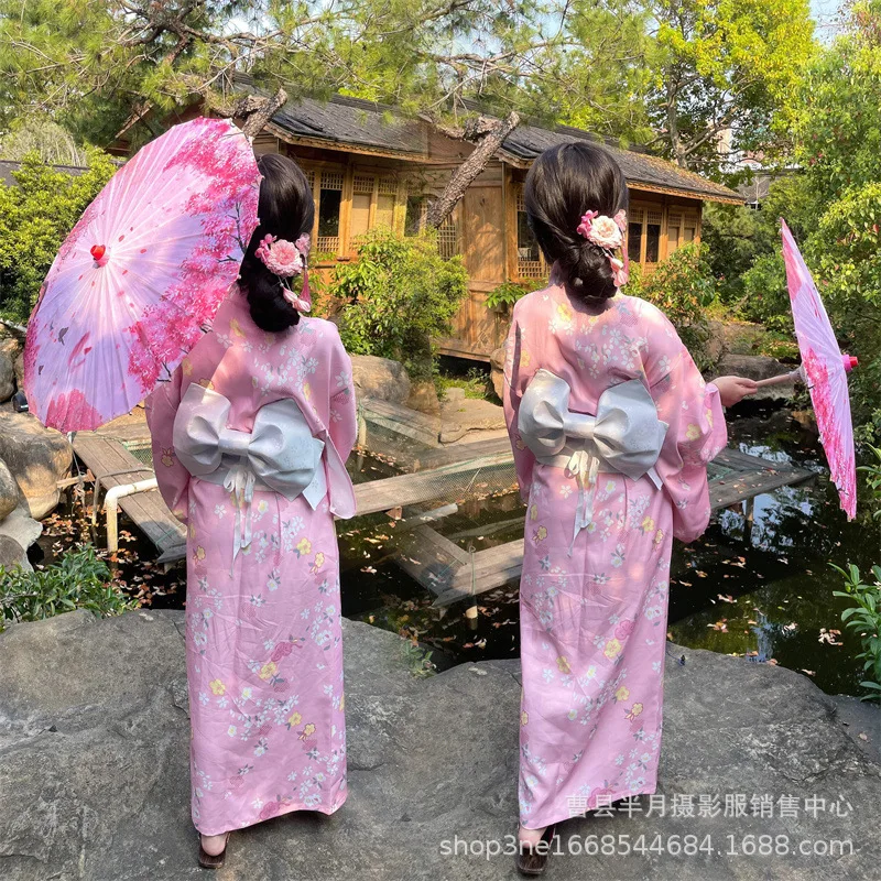 New Kasuga Pink God Traditional Improved Kimono Gentle Wind Small Fresh Sweet Girl Cherry Blossom Photo Photography Clothing