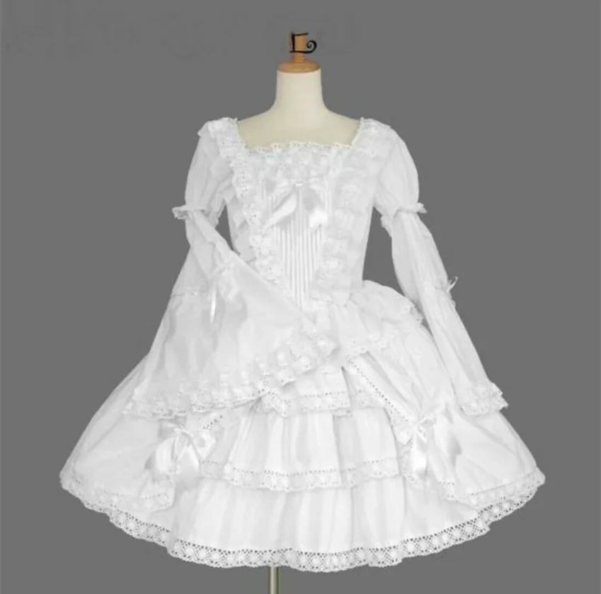

Sexy Sissy French maid white satin ruffled long sleeved dress cosplay costume customizable