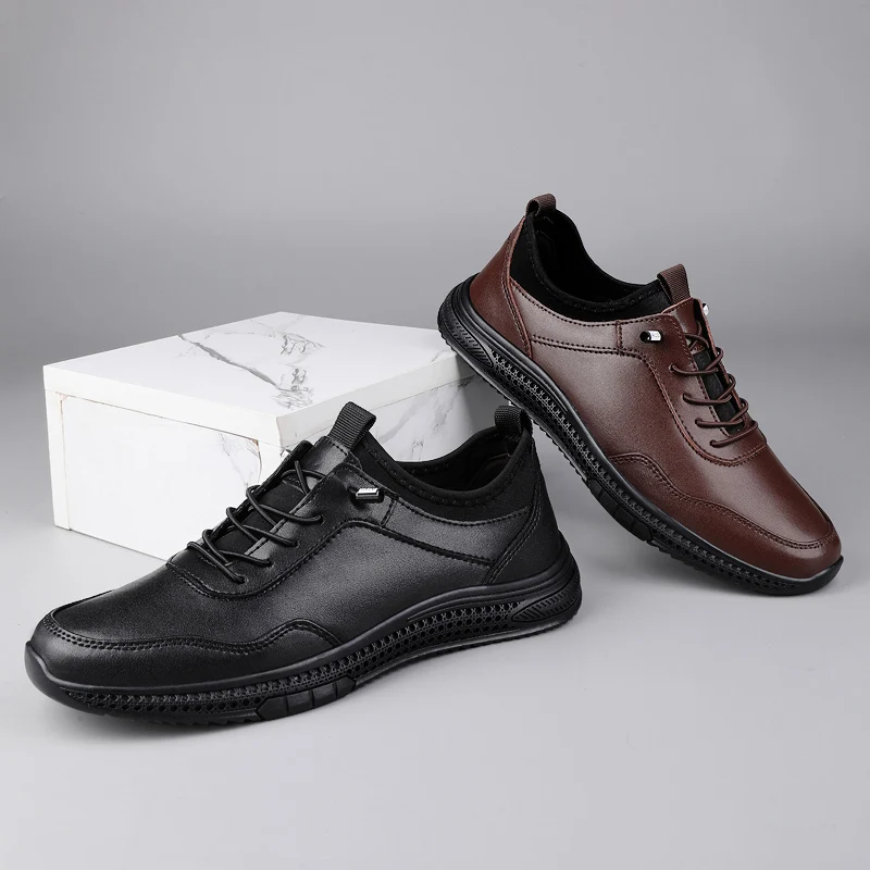 

Мужская обувь из натуральной кожи. Удобные и качественные стили. Повседневная работа и офисная роскошная обувь для взрослых. Черно-коричневая классика.