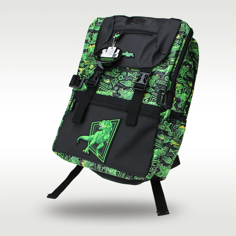 Australia original Smiggle hot-selling schoolbag boys high-quality backpack green Tyrannosaurus rex oversized schoolbag 18 inch