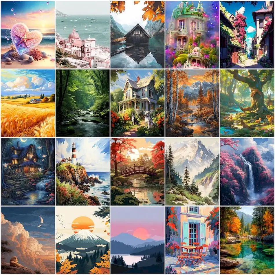 

GATYZTORY Oil Painting By Numbers For Drawing Landscape Color Markers Paint Kit Decorative Paintings Kill Time Watercolor Crafts