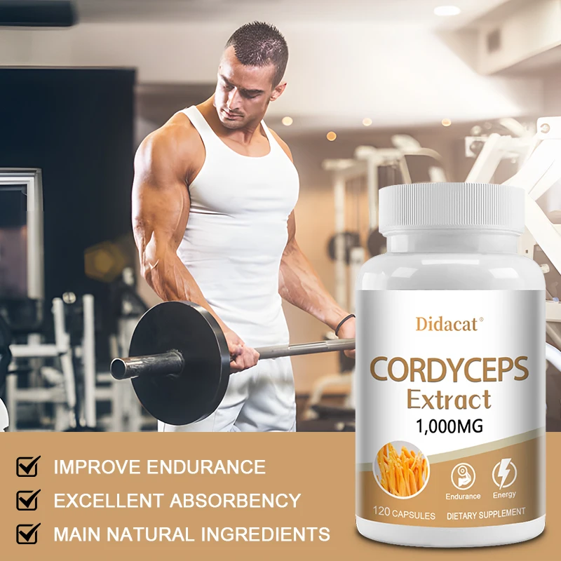 Natural Cordyceps 1000 Mg Supplement - Non-GMO 120 Capsules, Stamina and Energy Support, Helps Immune & Cardiovascular Health