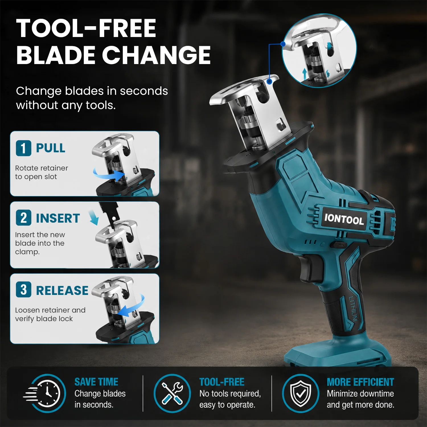 IONTOOL 90W Cordless Reciprocating Saw Bare Unit Home DIY Wood Cutting Power Tool Fits Makita 18V Batteries