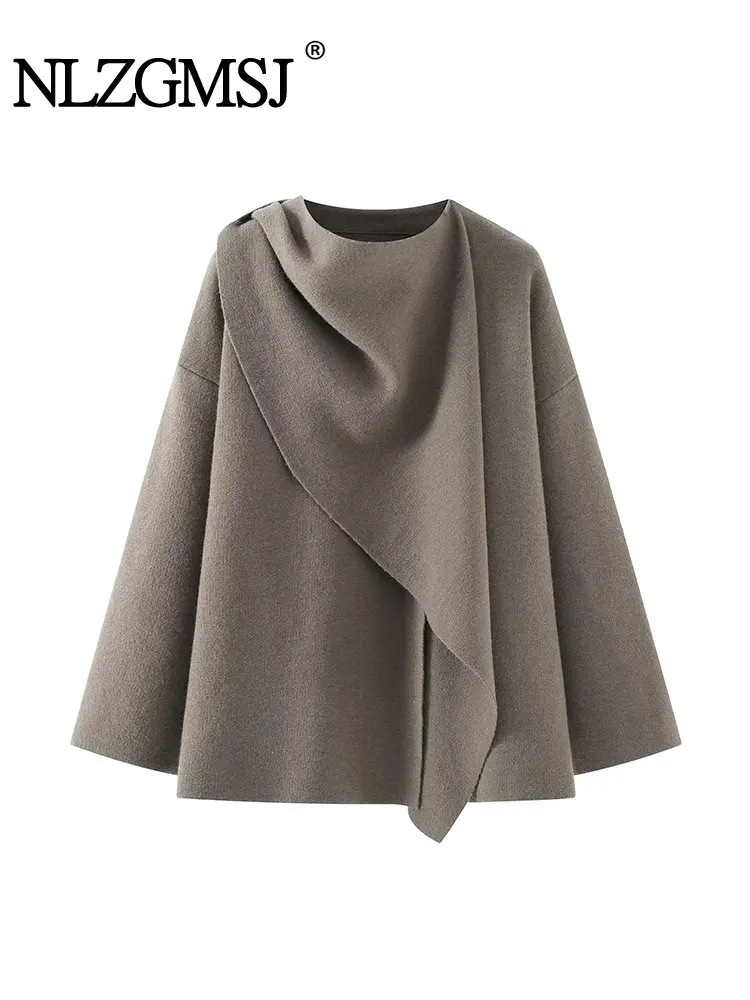

NLZGMSJ женский асимметричный шарф, вязаная куртка на одной пуговице с боковым разрезом, однотонное свободное пальто, осенняя новая женская шикарная верхняя одежда