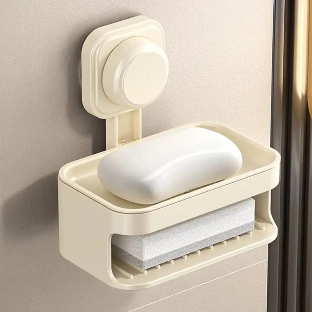 Bathroom Rack Double-layer Suction Cup Dish with Drainage Holes Wall Mounted Bathroom Organizer Self-draining Shower Storage