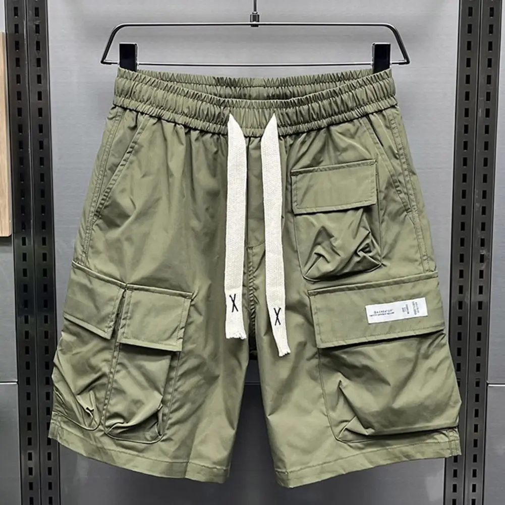 Breathable Men Shorts Quick-drying Cargo Shorts Quick-drying Men\'s Elastic Waist Cargo Shorts Multi-pocketed Wide Leg for Summer