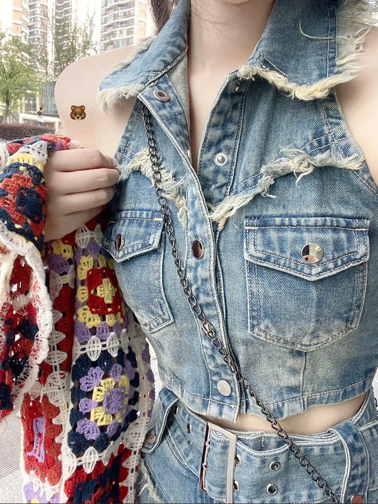 

Summer Designer Sexy Two Piece Set Women Pockets Korean Fashion Mini Skirt Suit Female Sleeveless Tops + Vintage Skirt