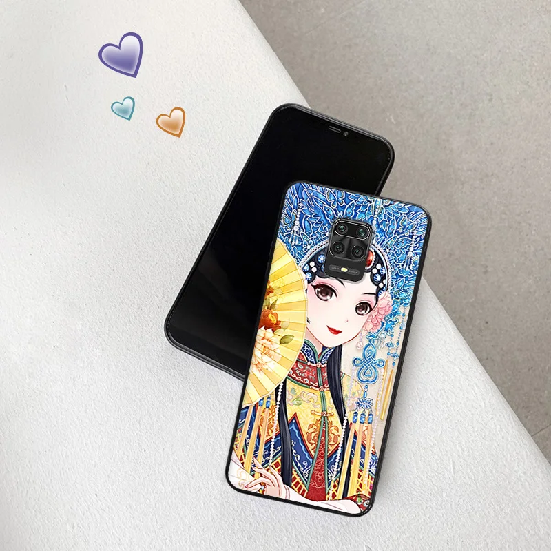 Phone Case For Redmi Note 10 9 9s 8 8t 9t 10s 9c 9a 7 10c Beijin opera dance Face Xiaomi 10t Pro Note10 Lite Black Cases Cover