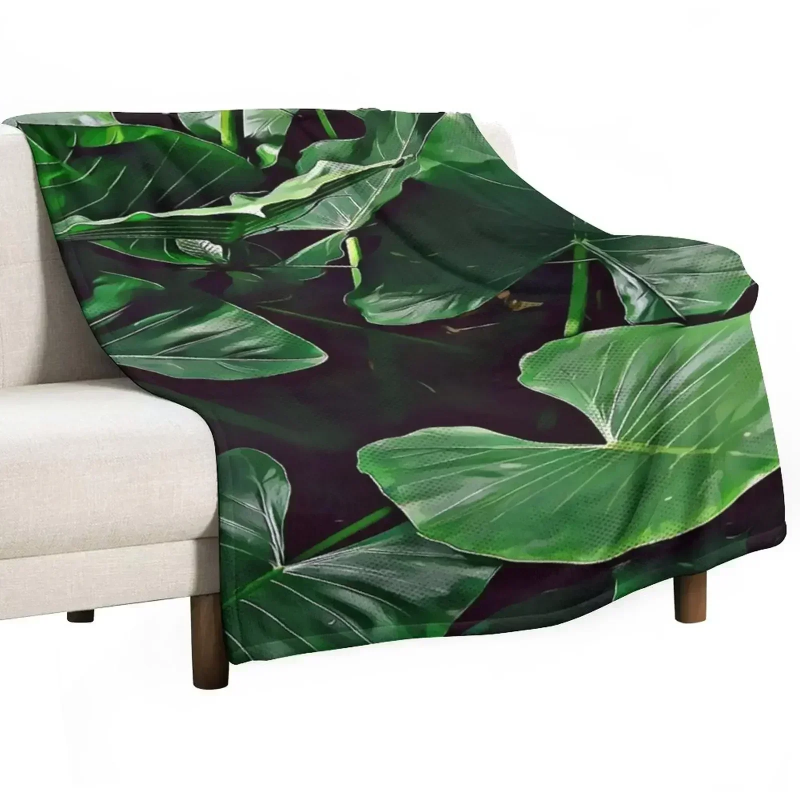 Tropical Jungle Plant with Big Green Leaves Throw Blanket Lightweight Cozy Blanket for Bed Sofa