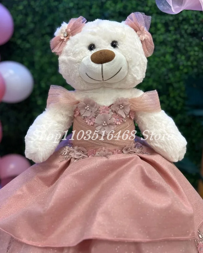 Personalised Quinceanera Teddy Bear Dress Pink Glitter Ruffle Delicate Sequin Applique Special Links