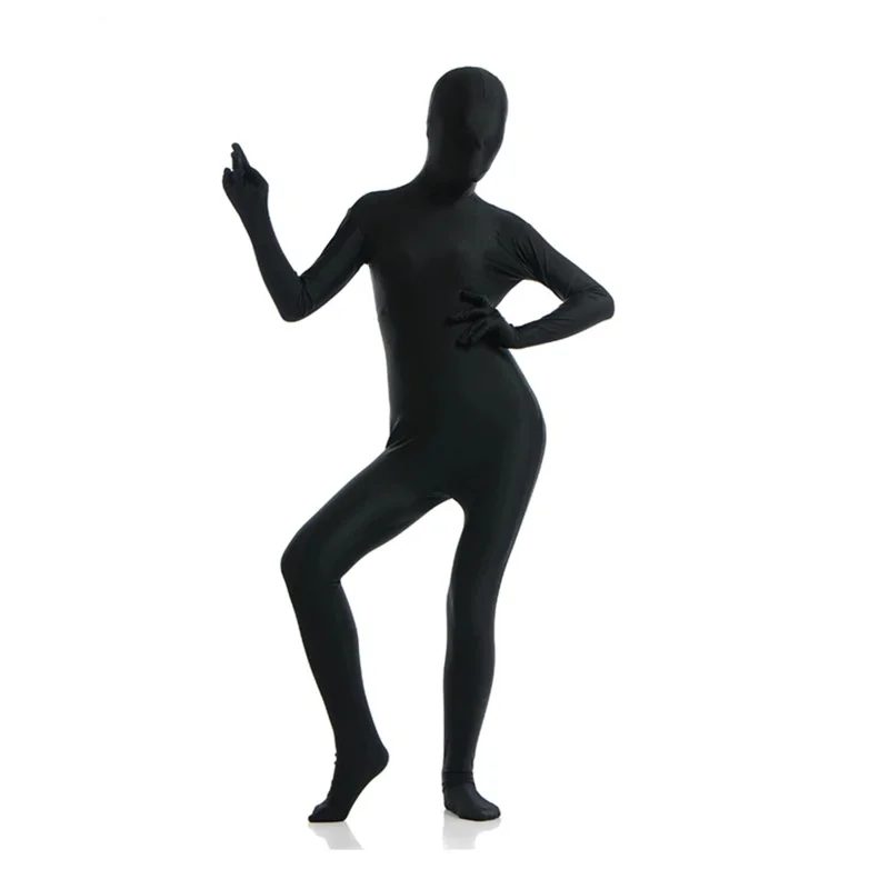 Customized black Zentai Costumes Full Body Skin Suit Catsuit Halloween Costumes Bodysuit add crotch zipper open eyes open mouth