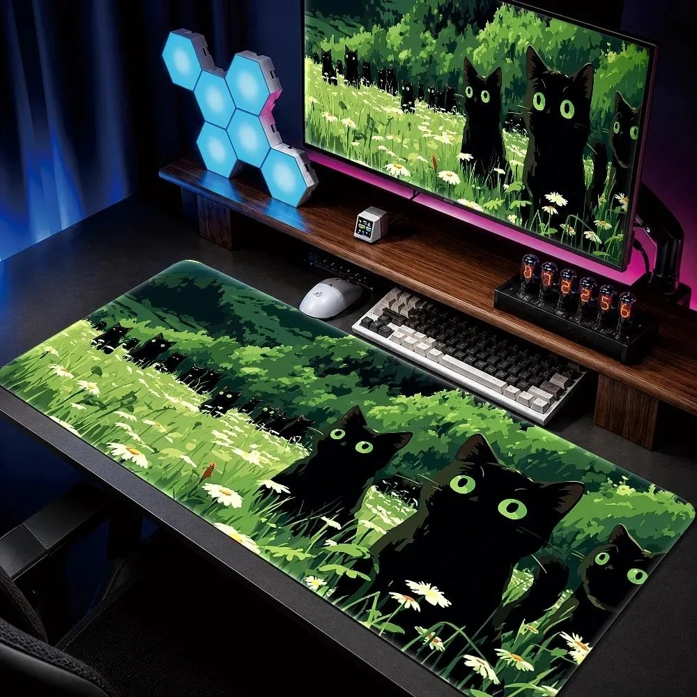 Cute black cat pattern computer desk pad durable and wear-resistant mouse pad for office, gaming and purposes Suitable for home