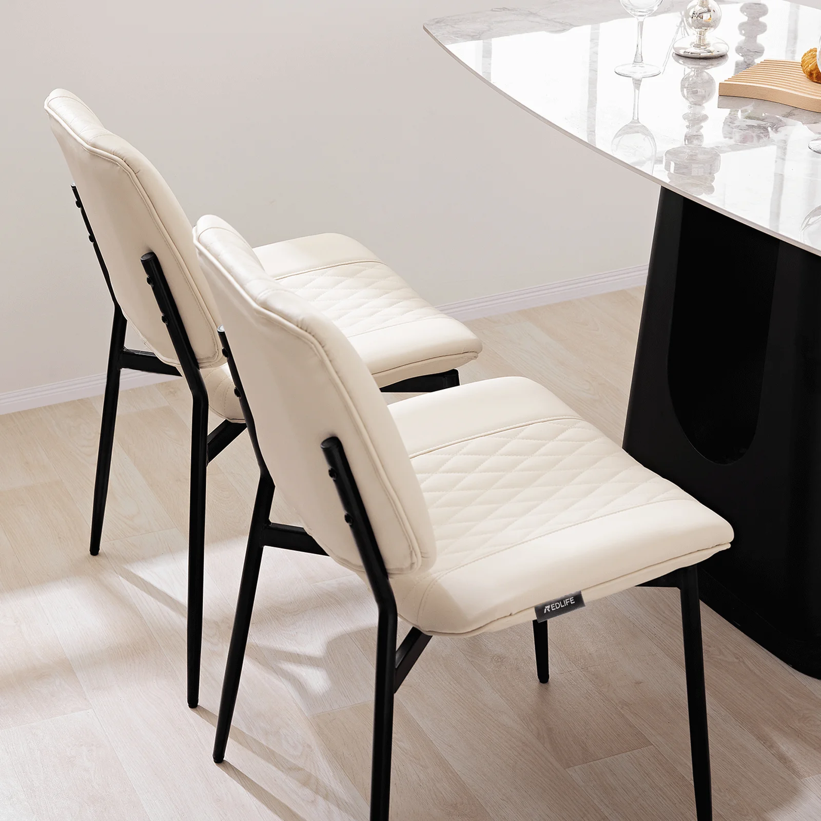 Redlife-Silla de comedor moderna, Sillón tapizado sin brazos de piel sintética con respaldo acolchado para comedor y sala de estar, Juego de 2