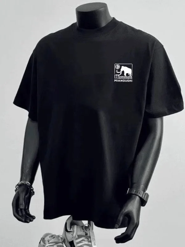 

Motorcycle High Street Handsome Trendyy Loose T-Shirt Men's Summer Unique Design Original Elephant Print Pure Cotton