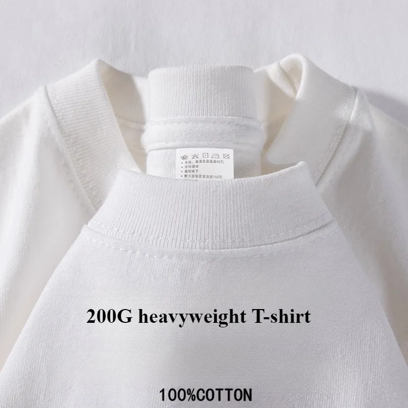 White 200g Heavyweight Cotton Short Sleeved T-shirt Summer Round Neck Loose and Versatile Base Shirt Men's Women's Basic Tee