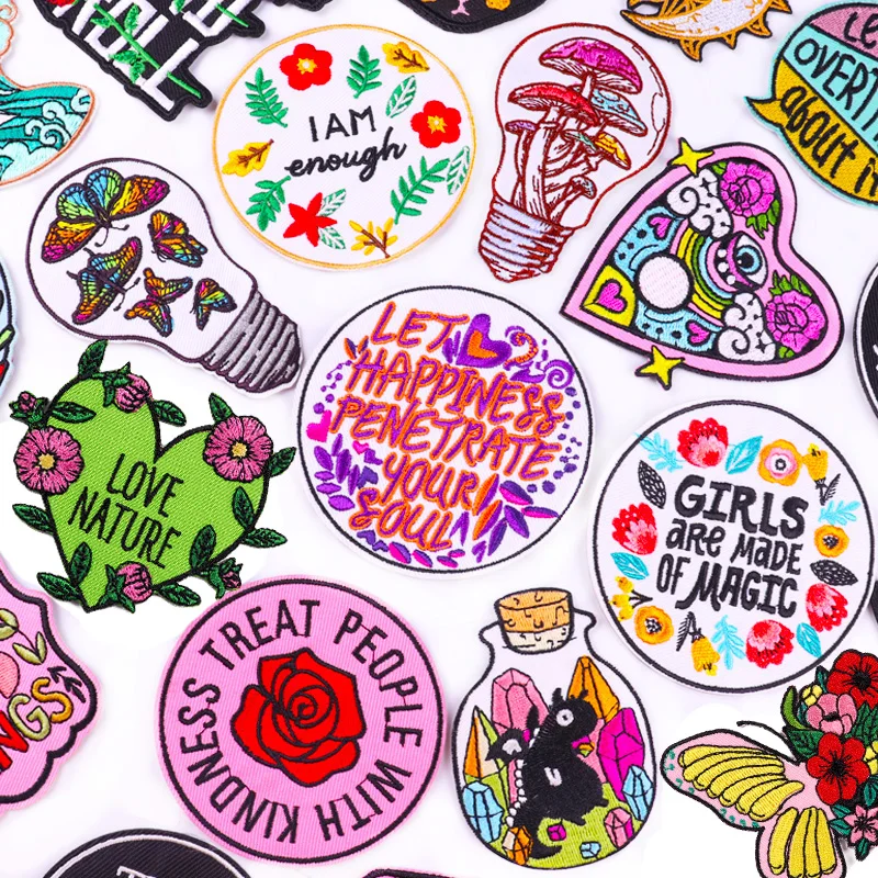 Patchs brodés en forme de fleur pour vêtements, patchs thermoadhésifs, Badges de dessin animé, à repasser sur les vêtements, rayures DIY