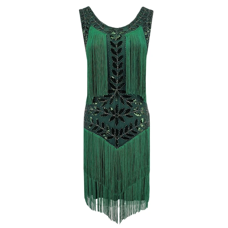 

1920s Sleeveless Flapper Dresses Scoop Neck Great Gatsby Dresses Fringed Sequin Roaring 20s Dress Cocktail Party Costume