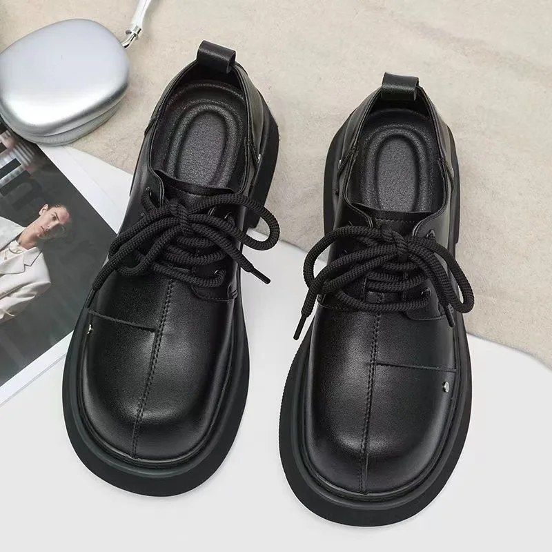2026 Men's Punk Style Big Toe Cap Shoes Matte Cos Heightening Derby Shoes Men's Big Head Casual Leather Shoes
