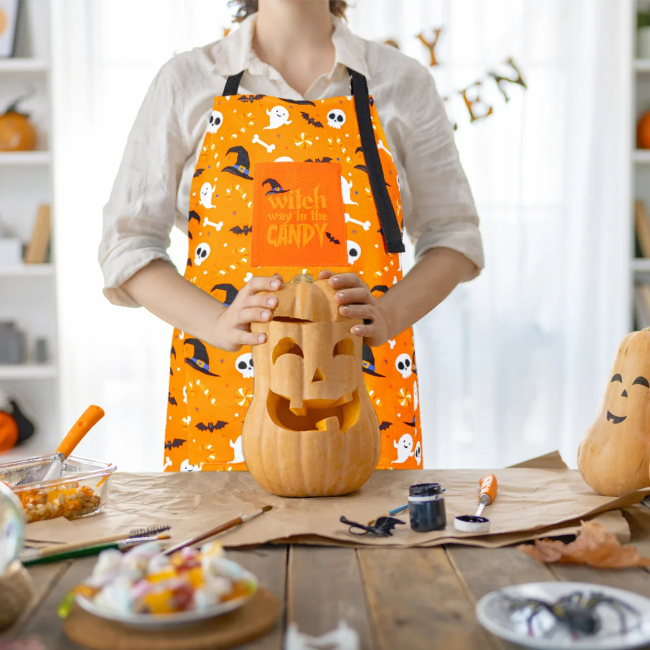

Хэллоуин мультфильм принт кухня выпечка водонепроницаемый фартук хлопковый комбинезон