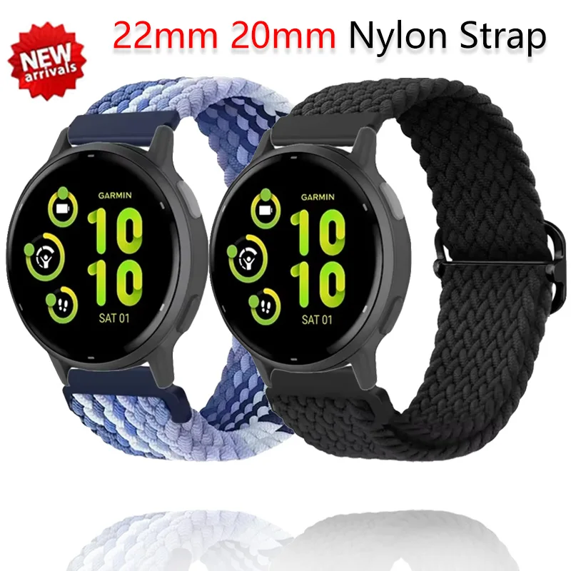 22 mm 20 mm Nylonarmband für Garmin Forerunner 55 965 165 265 955, geflochtenes, atmungsaktives Armband, Garmin Venu 3/Vivoactive 5/Active 5