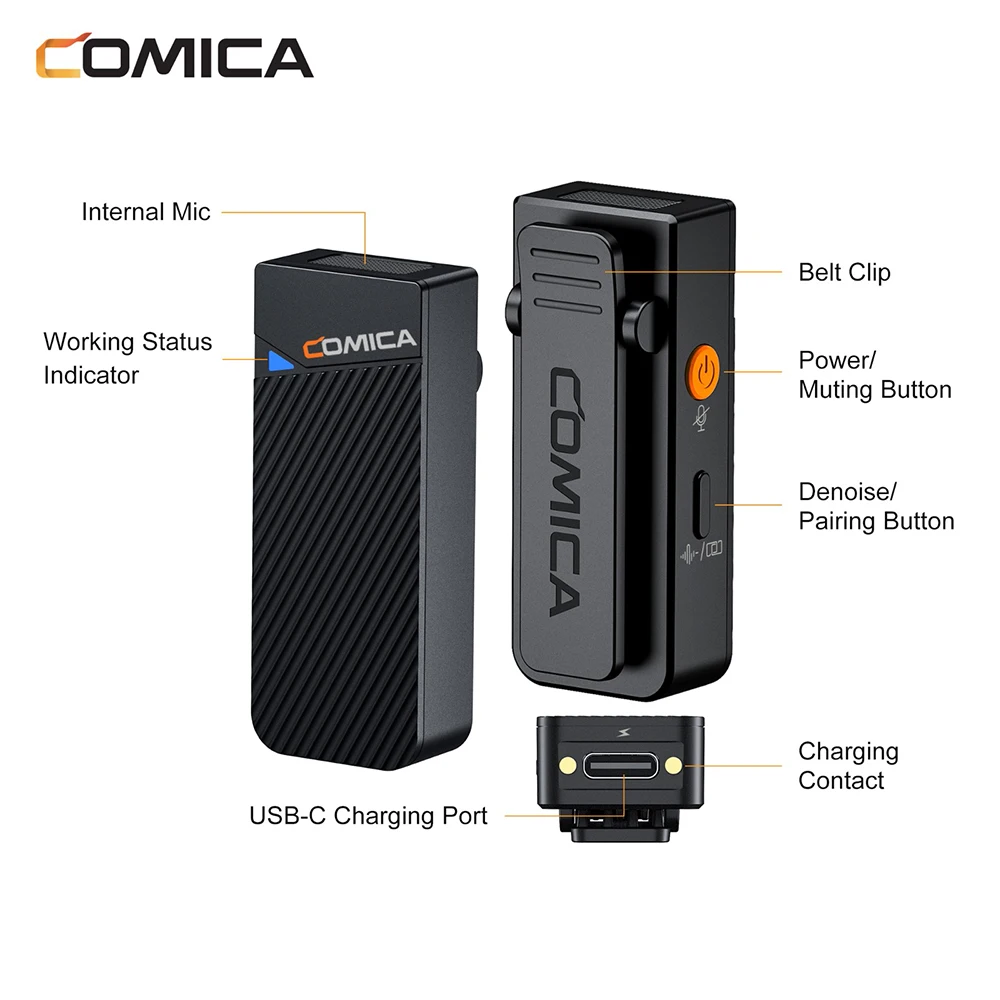 Comica Vimo C3 Wireless Lavalier Microphone Mini Lapel Mic Portable Audio Recording For Smartphone DSLR Camera With Charging Box