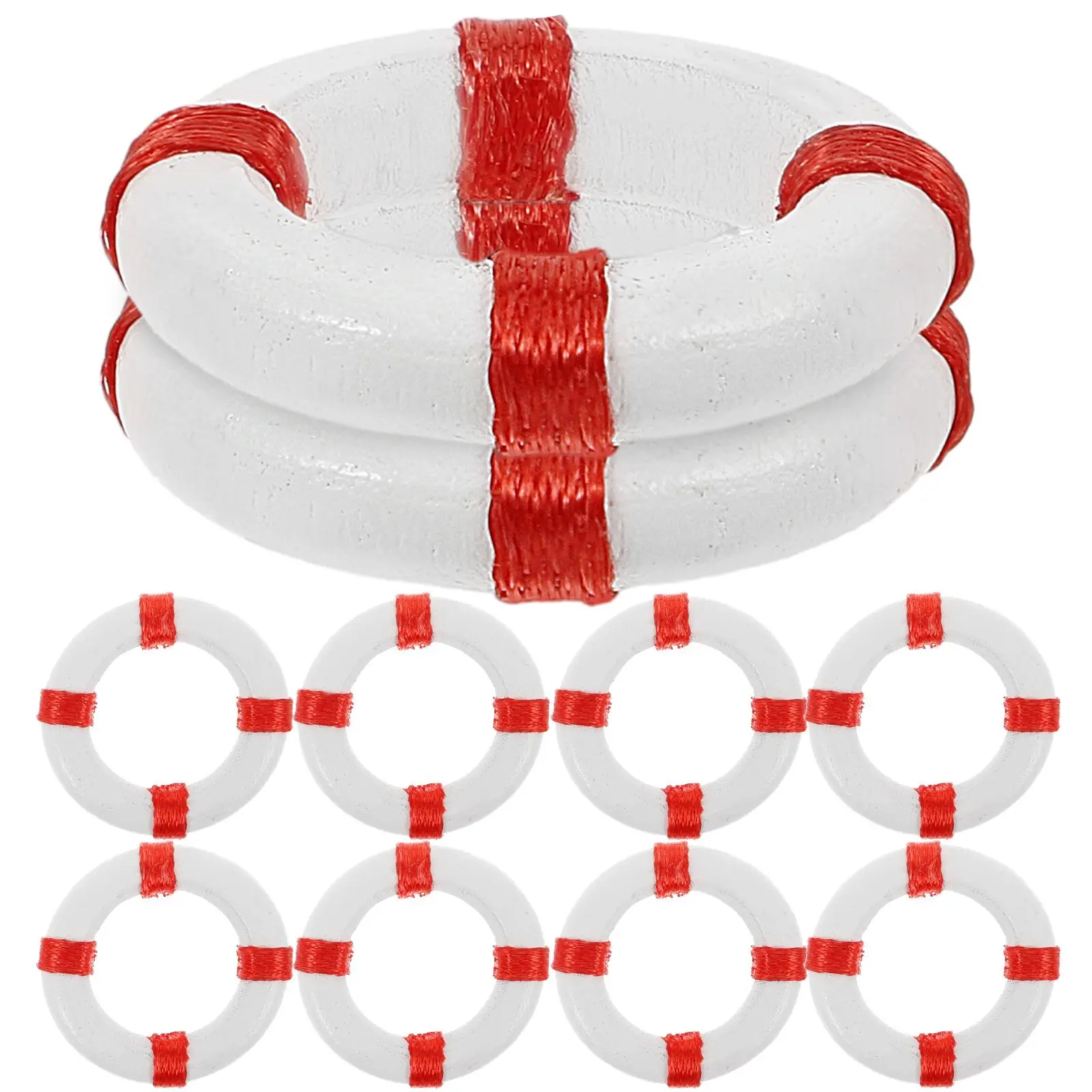 10PCS Holz Ornamente Mini Miniatur Spielzeug Rettungsring Spielzeug Pool Strand Dekorationen Garten Mini Rettungsring Liefert