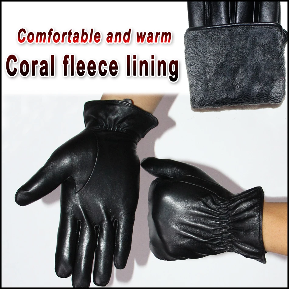 High-end leather gloves men's winter warm thick and thin driving business goat leather gloves new style