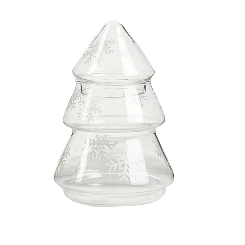 Snowflake Pattern Glass Christmas Tree Jar Large Capacity Transparent Cookie Jar Stylish With Lid Christmas Food Container