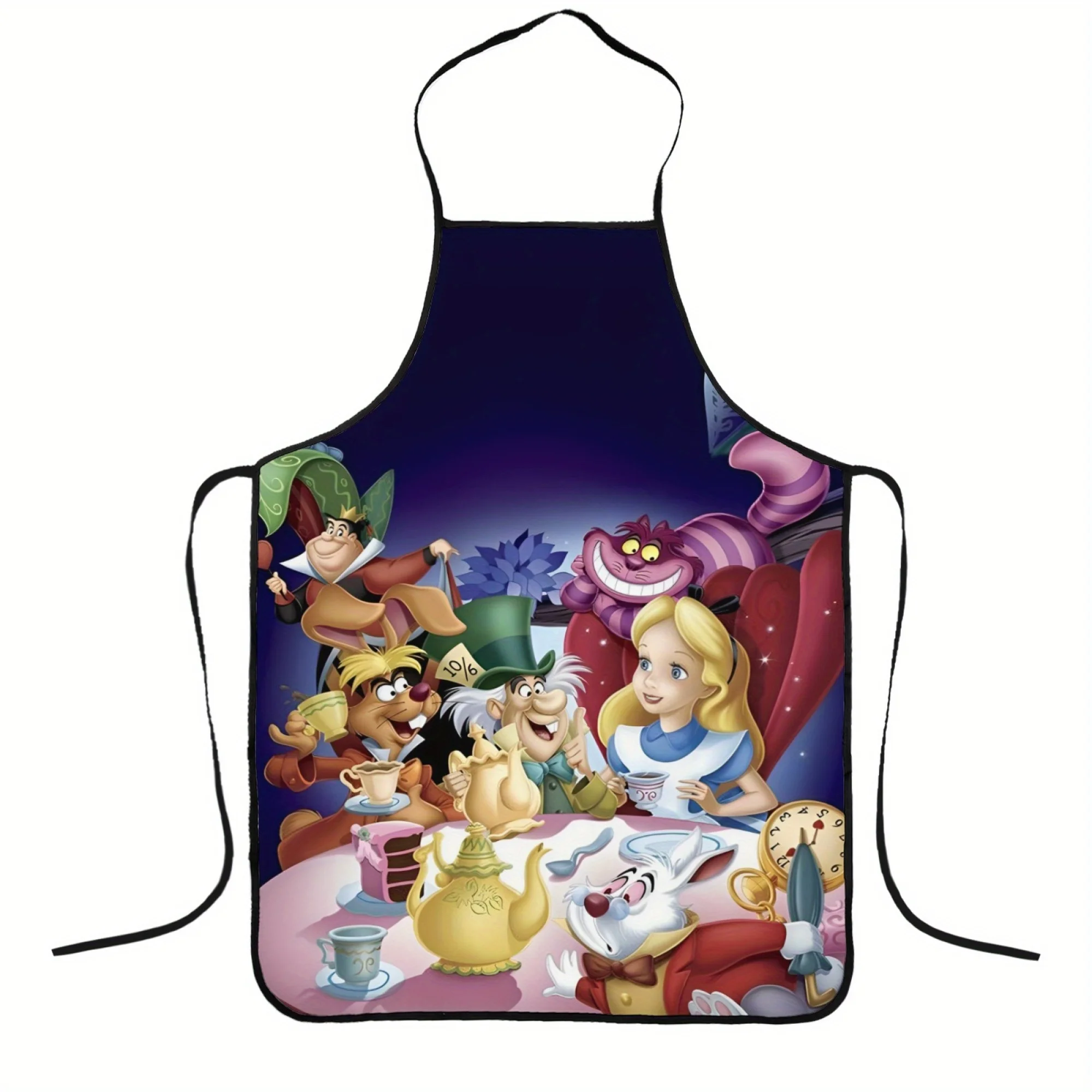 1 delantal de Alicia en el país de las Maravillas de Disney con patrones lindos y divertidos de Alicia, el Sombrerero Loco, la Reina de Corazones, la liebre de marzo y el Gato de Cheshire, perfecto para manualidades, hornear, pintar, trabajar de cocina y limpieza del hogar