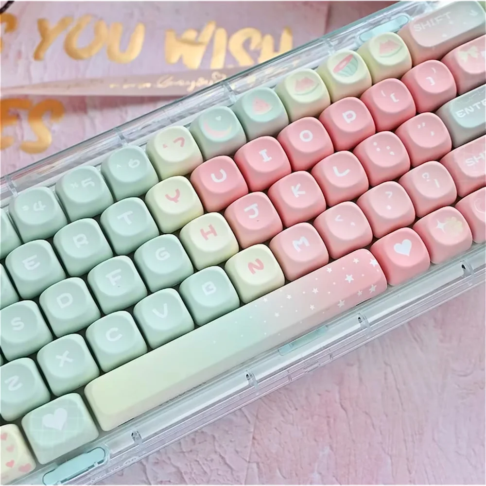 GEFENSI 126 Keys MOA Keycaps PBT Melon Green Pink Mixed Color For 60/64/84/98/108 Gaming Mechanical Keyboard MX Switch