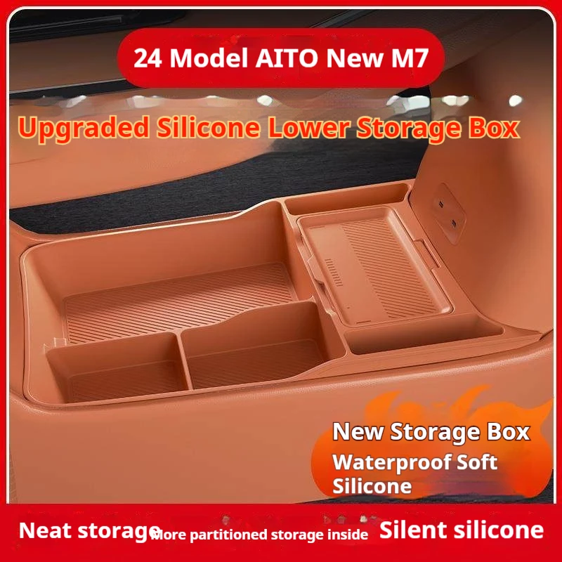 For Wenjie M7 central control lower storage box upgraded silicone pad armrest box storage