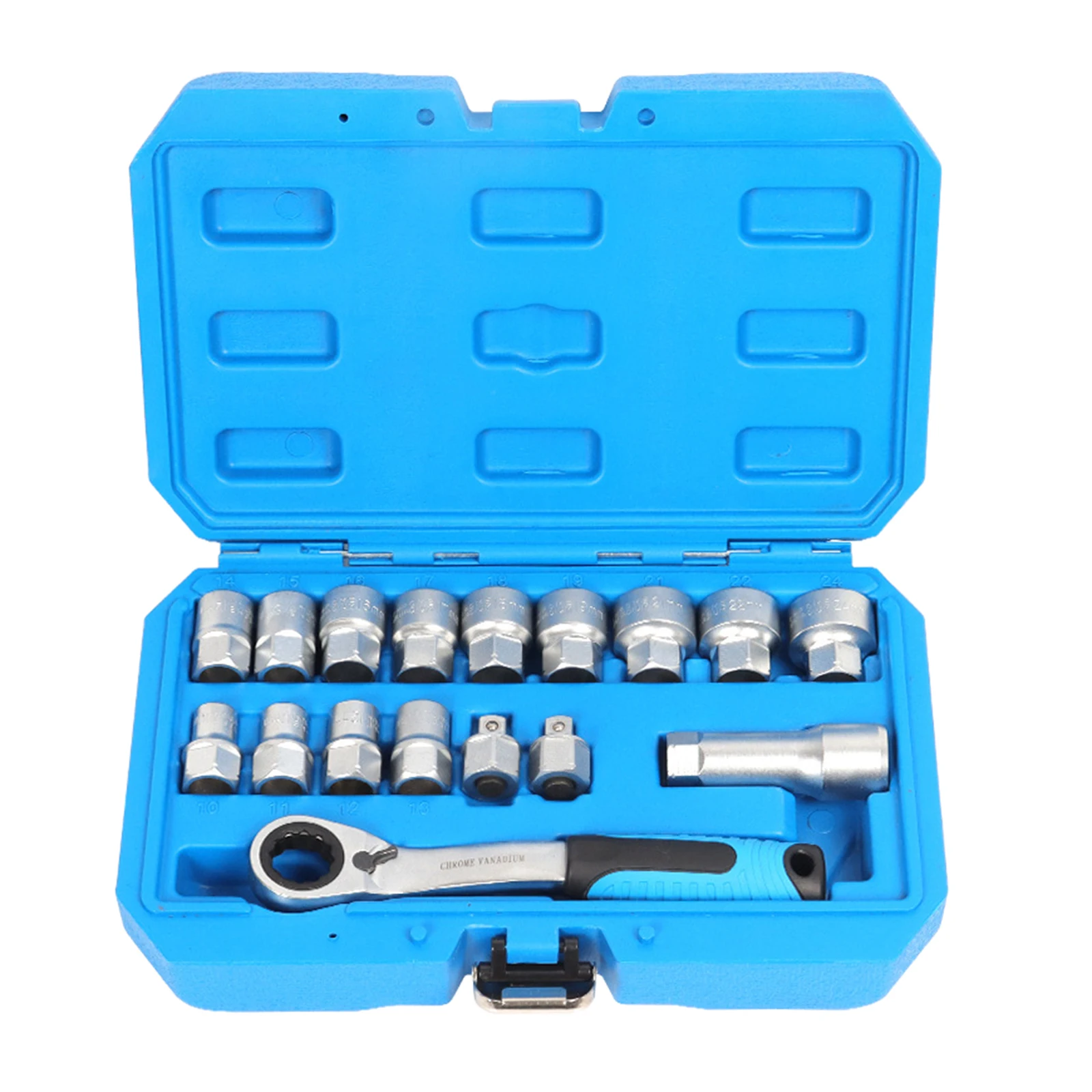 17Pcs Generic Socket Ratchet Wrench Set Spanner Storage Case Mechanic Tool Drill Bit Socket for Bicycles Garage Car Trunk Home