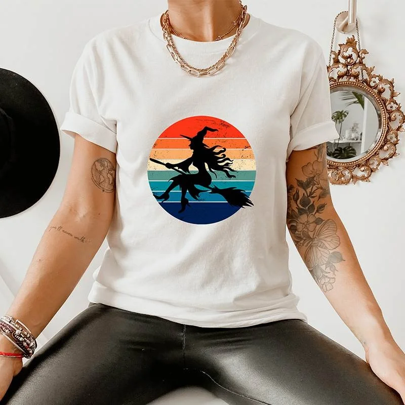 Csetas Fenas Coloridas Retrô de loween em Aodão Puro com Design de Vassoura Mágica Enaçada para Festas de lo...