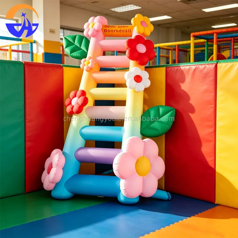 Rainbow Gradient Inflatable Flower Ladder Photo Prop Attract Visitors Decor for Shopping Mall Scenic Area