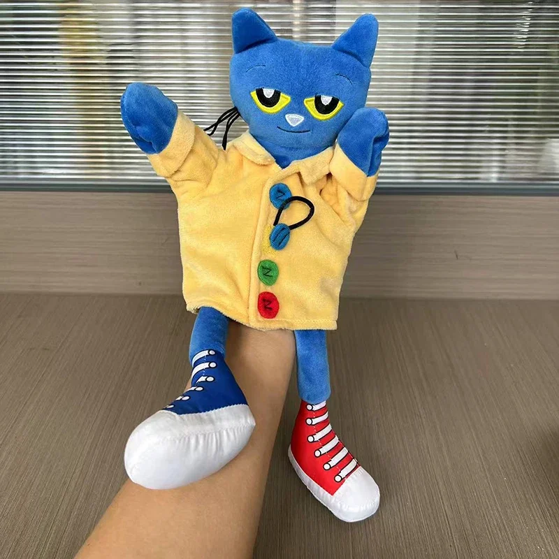 Nuevo 30cm Pete el gato marioneta de mano de felpa niños suave espectáculo de conversación accesorios de fiesta muñeca de Navidad juguetes de peluche regalo para niños