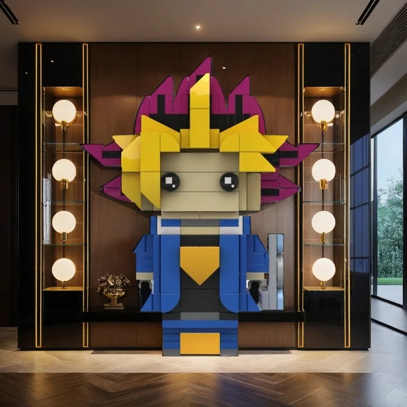 263pcs MOC Yugi Muto Yu Gi Oh Big Head Figure Model Building Blocks Home Decor Desk Display Shelf Accent Office Gift For Adults