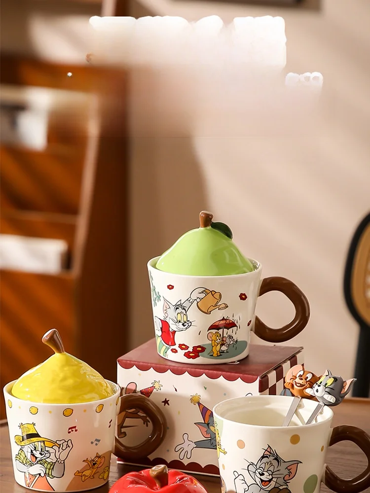 

Симпатичная чашка Cerc с крышкой и ложкой для питьевой воды, кофе, завтрака, домашнего использования и мыши, кружка с мультяшным дизайном