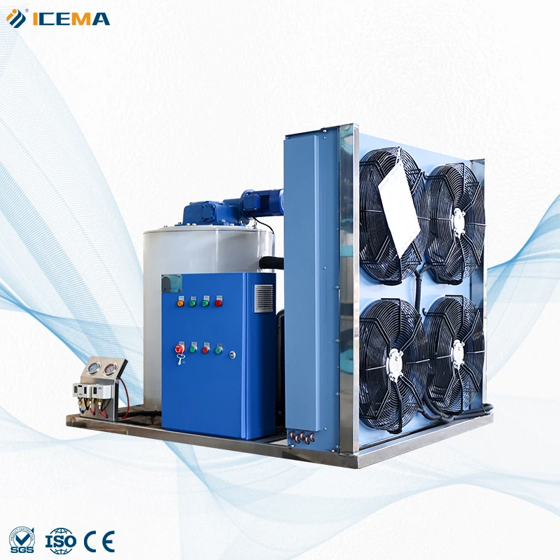ICEMA Industrial 10ton 20ton Flaker Ice Maker 500 2000kg Salt Water Flake For Fish 1000kg Compressor 1 2 3 10 20 Ton Storage