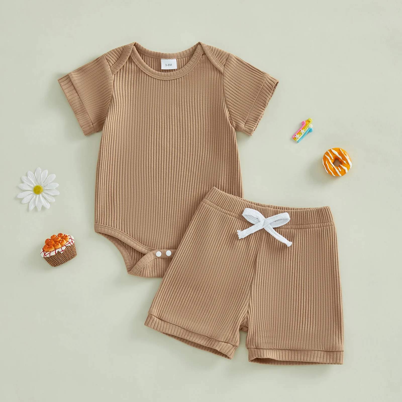 Toddler Baby Boys Summer Shorts Sets Short Sleeve O Neck Solid Color Romper and Drawstring Shorts