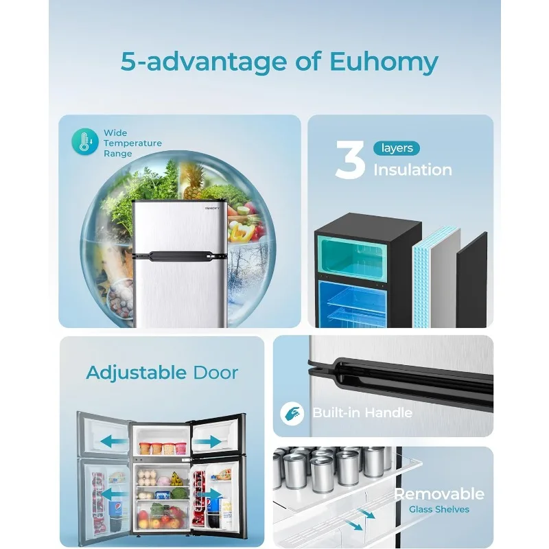 Mini refrigerator with freezer, 3.2Cu. Ft Mini refrigerator, 2 doors, for food storage or cooling drinks